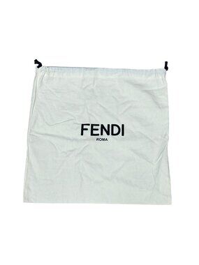 Fendi White Drawstring Dust Bag Logo 15.5" Square Storage Purse Handbag Cotton